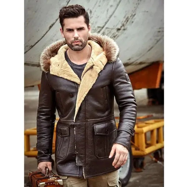 Mens B3 Bomber Shearling Leather Trench Coat