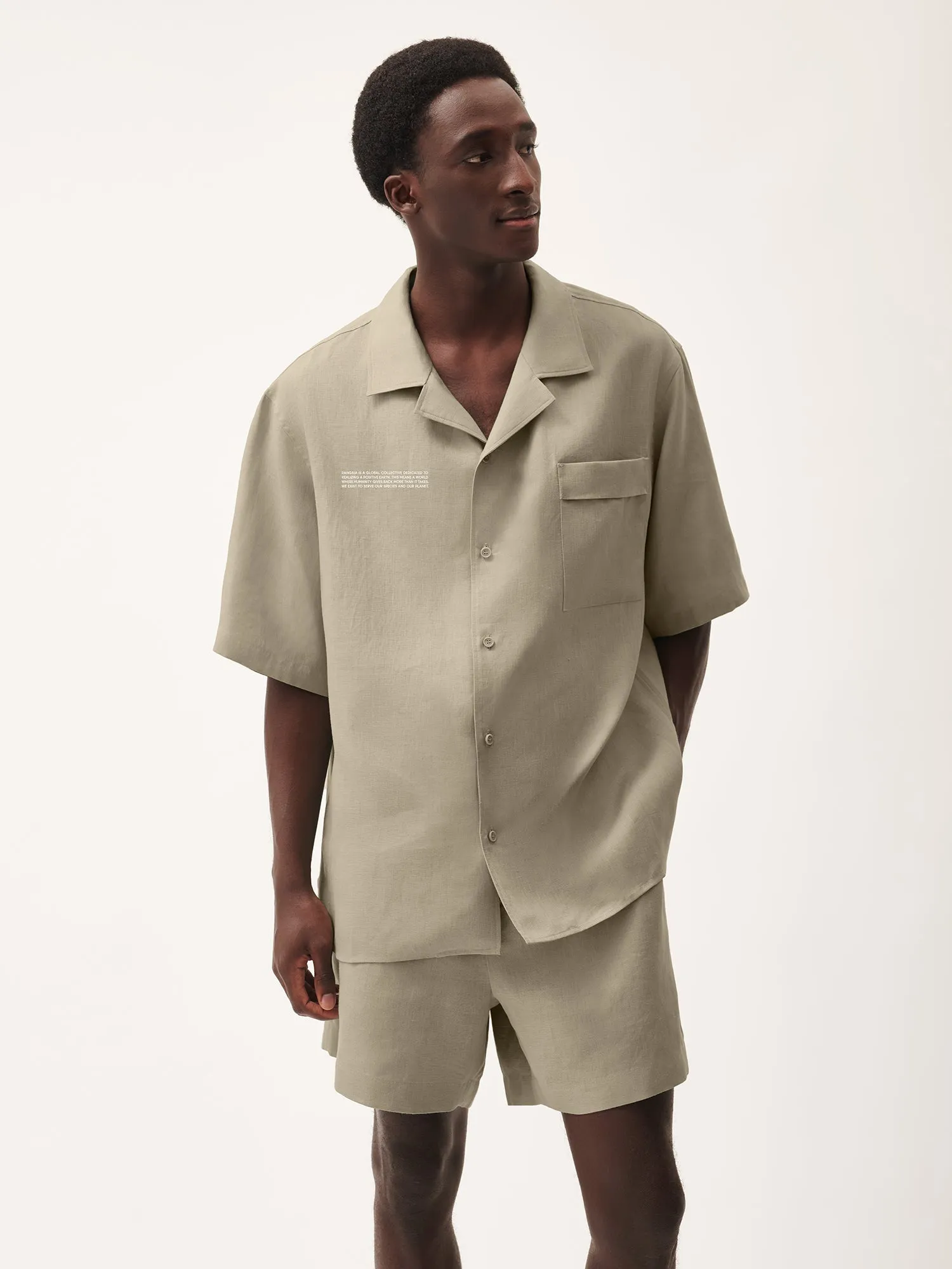 Mens DNA Linen Camp Collar Shirt—cliff beige