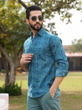 Men's Floral Print Pure Cotton Teal Casual Shirt