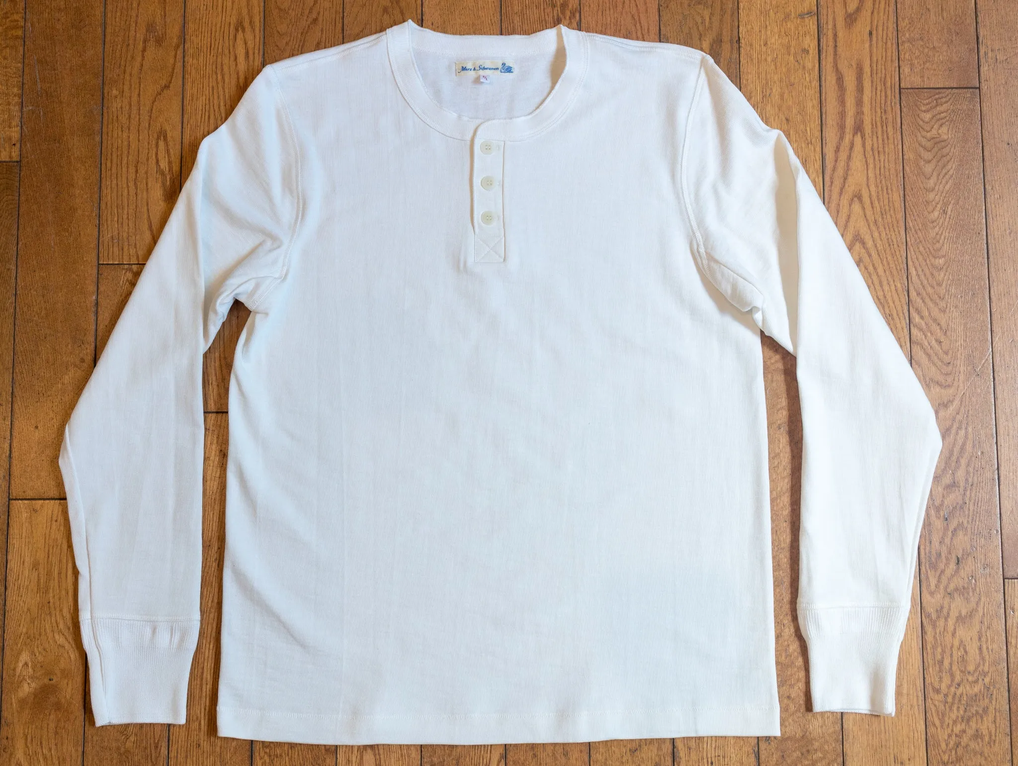 Merz b. Schwanen 2S04 Men's Heavyweight Loopwheel Henley - White