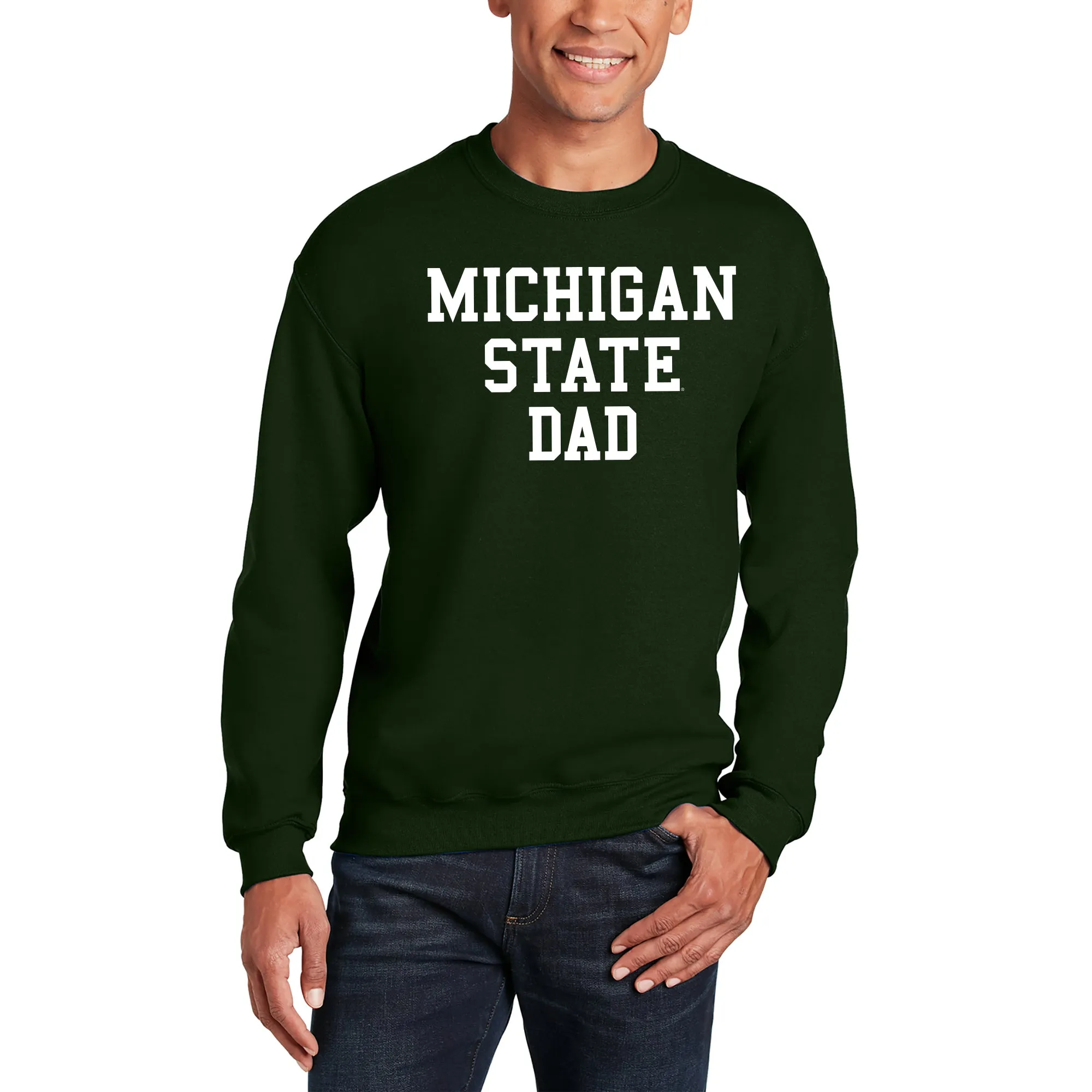 Michigan State Spartans Basic Block Dad Crewneck Sweatshirt - Forest