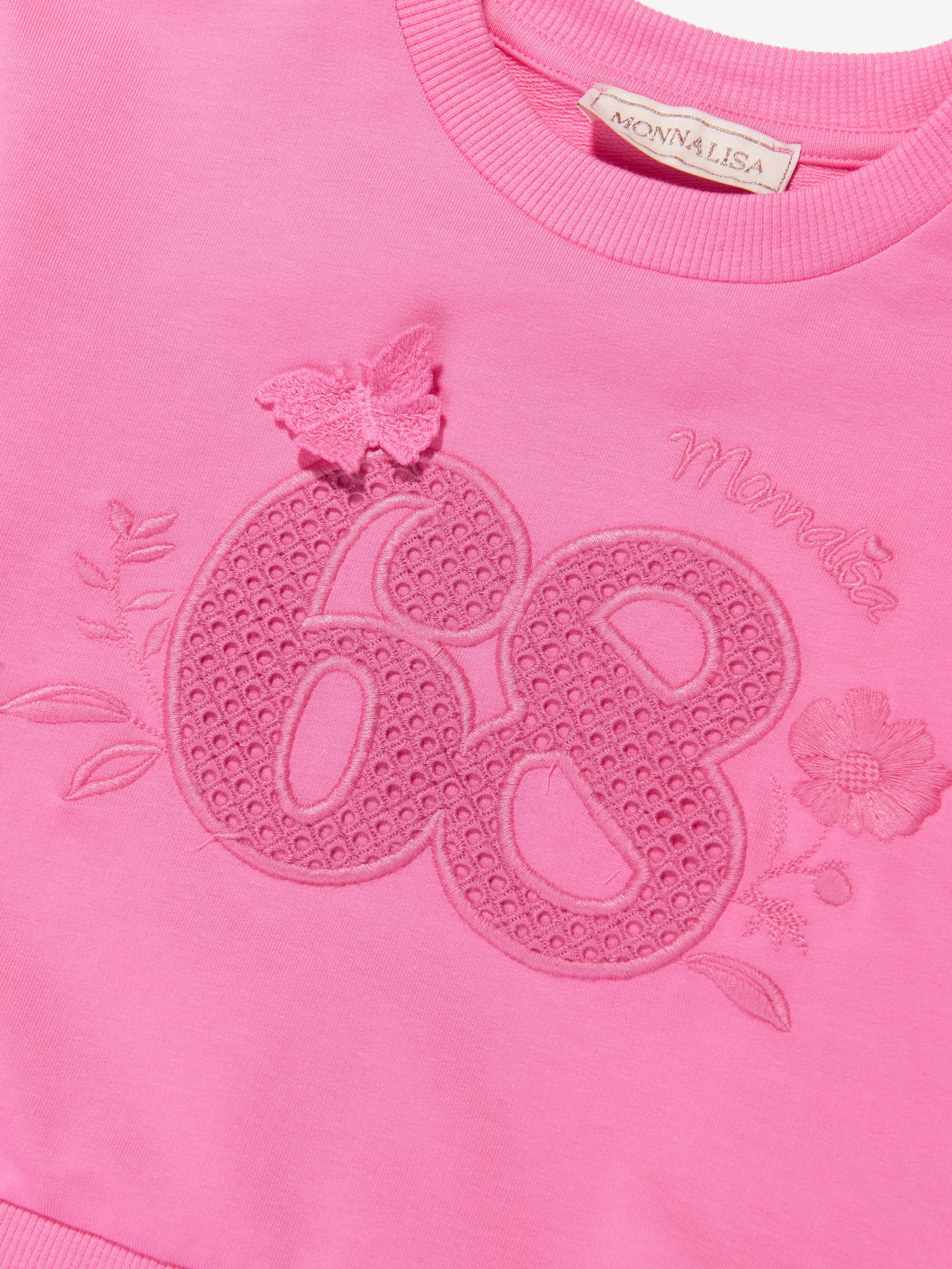 Monnalisa Girls Embroidered 68 Sweatshirt in Pink