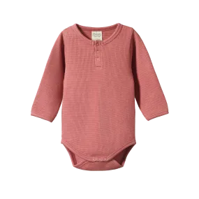 Nature Baby - Waffle Henley Long Sleeve Bodysuit Rose Clay