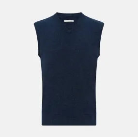 Navy Melange V-neck Cashmere Vest