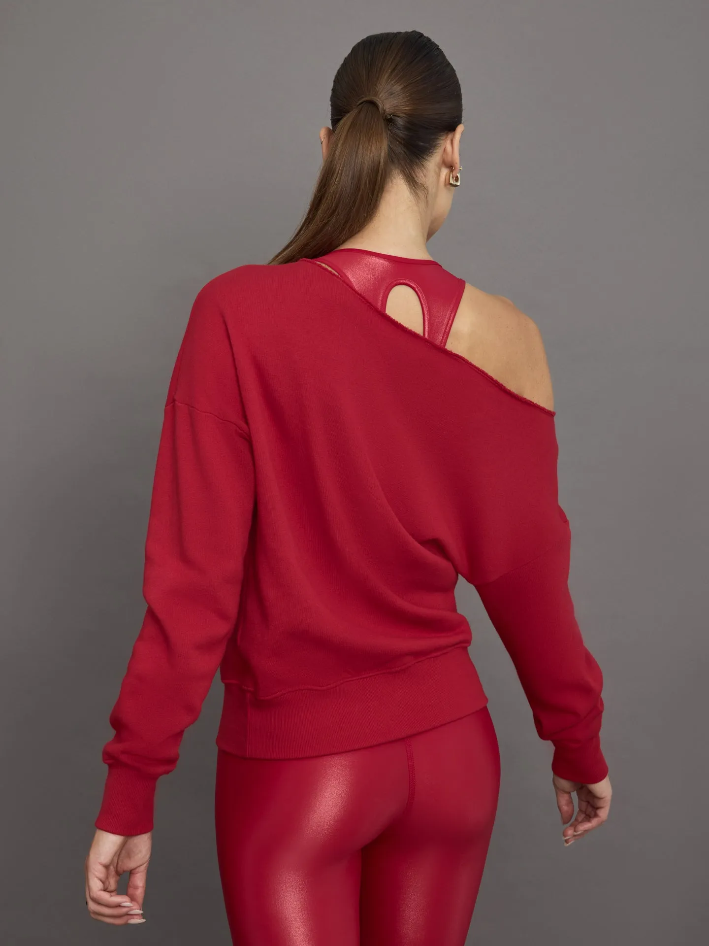 Off Shoulder Sweatshirt in French Terry - Crimson Red