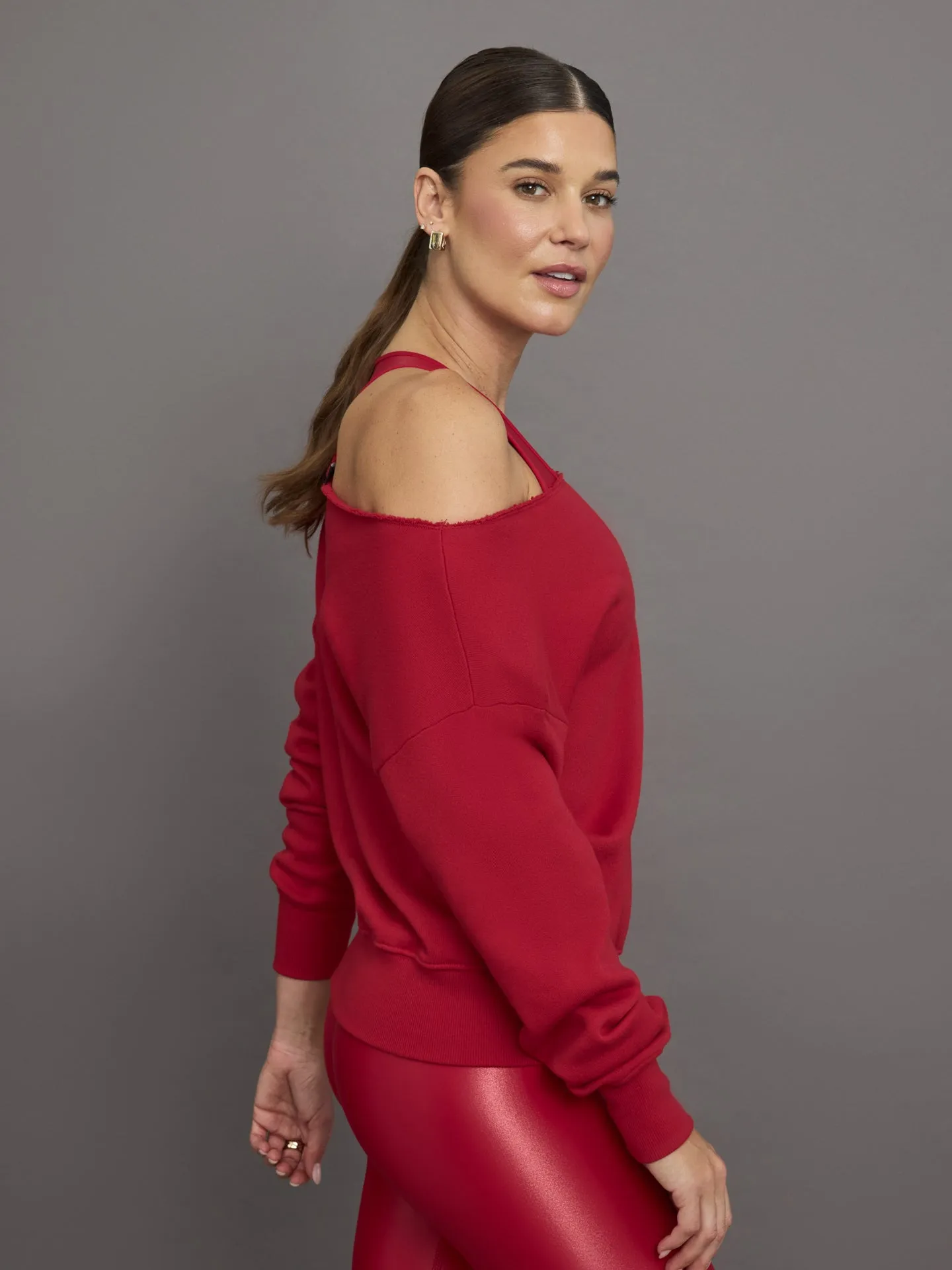 Off Shoulder Sweatshirt in French Terry - Crimson Red