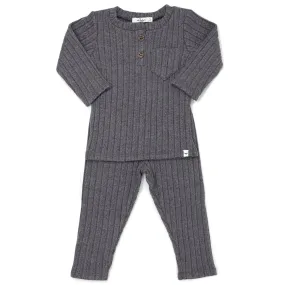 oh baby! Cable Pocket Henley Set - Pepper