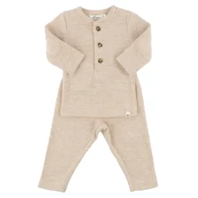 oh baby! Mini Honeycomb Elbow Patch Henley Set - Sand