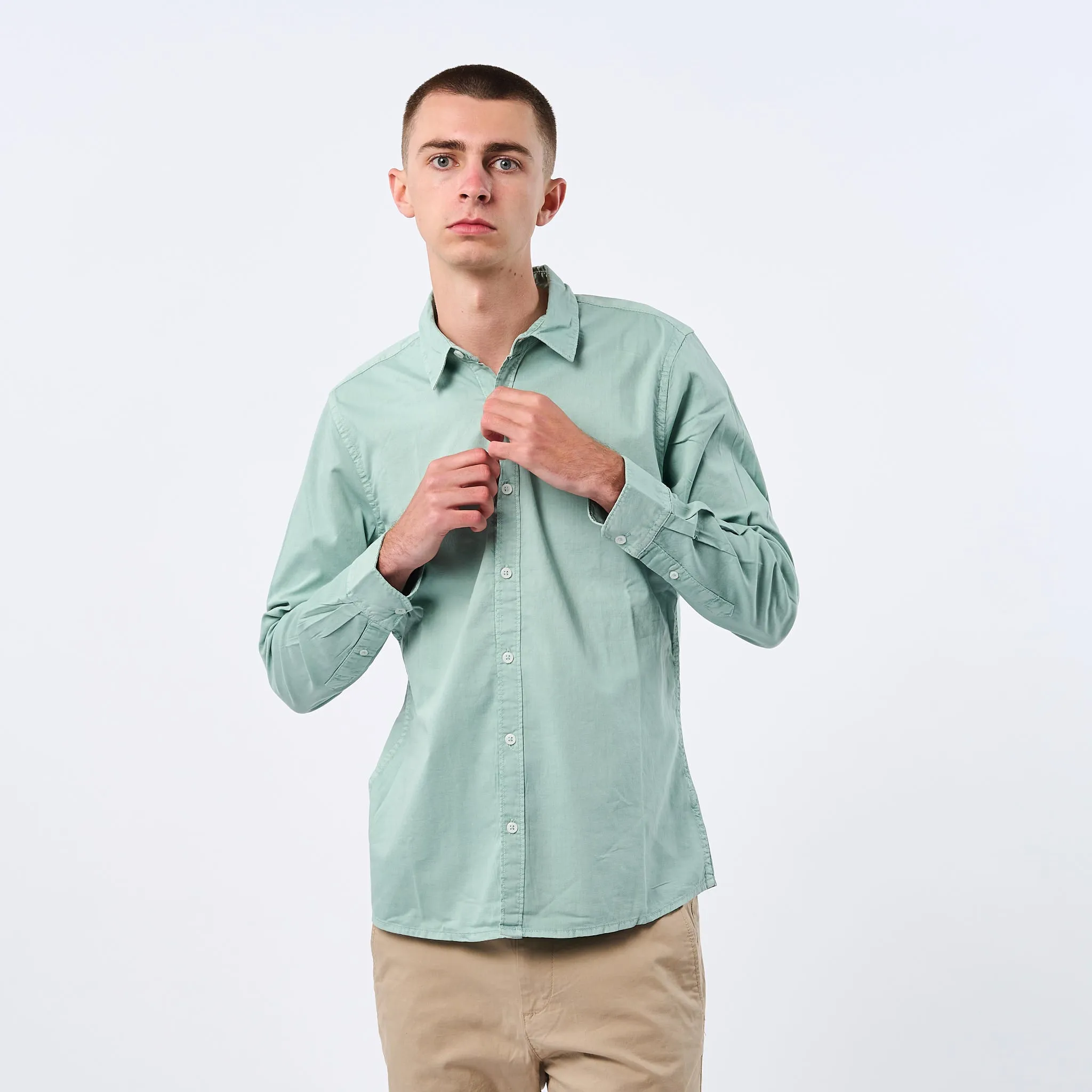 Omnitau Men's Varsity Organic Cotton Collared Shirt - Mid Green