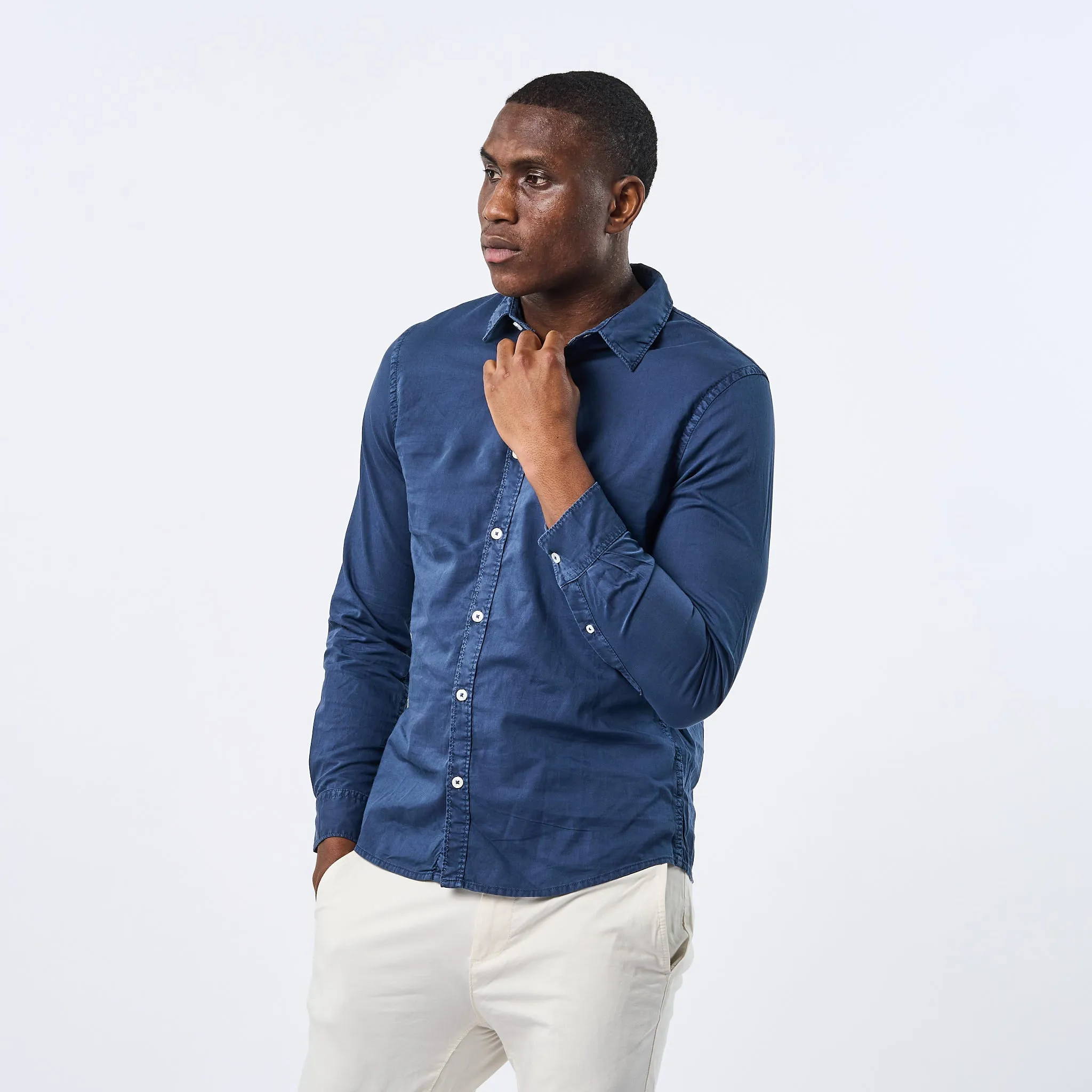 Omnitau Men's Varsity Organic Cotton Collared Shirt - Navy