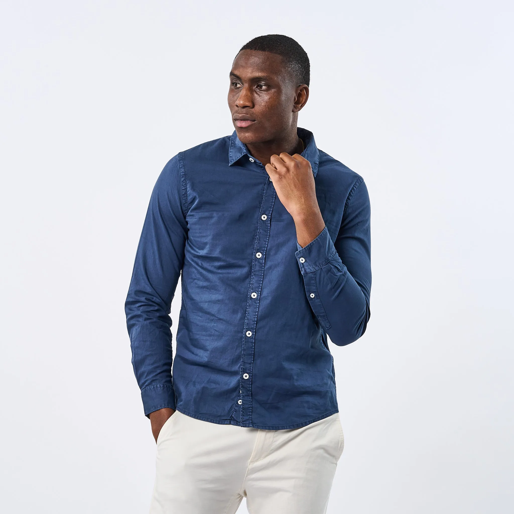 Omnitau Men's Varsity Organic Cotton Collared Shirt - Navy