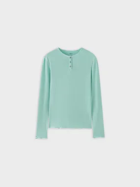 Overlock Stitched Henley-Mint/White