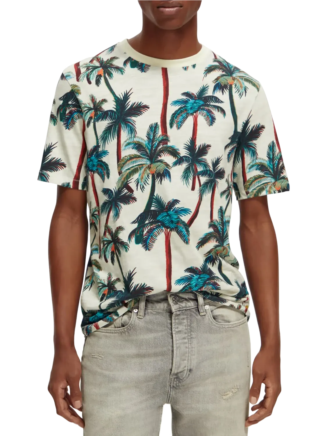 Palm Printed Crewneck T-shirt (Cream) - S1716835732