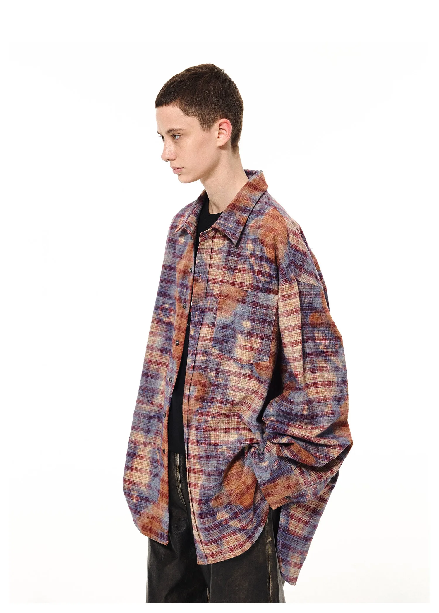 Plaid neutral large casual shirt