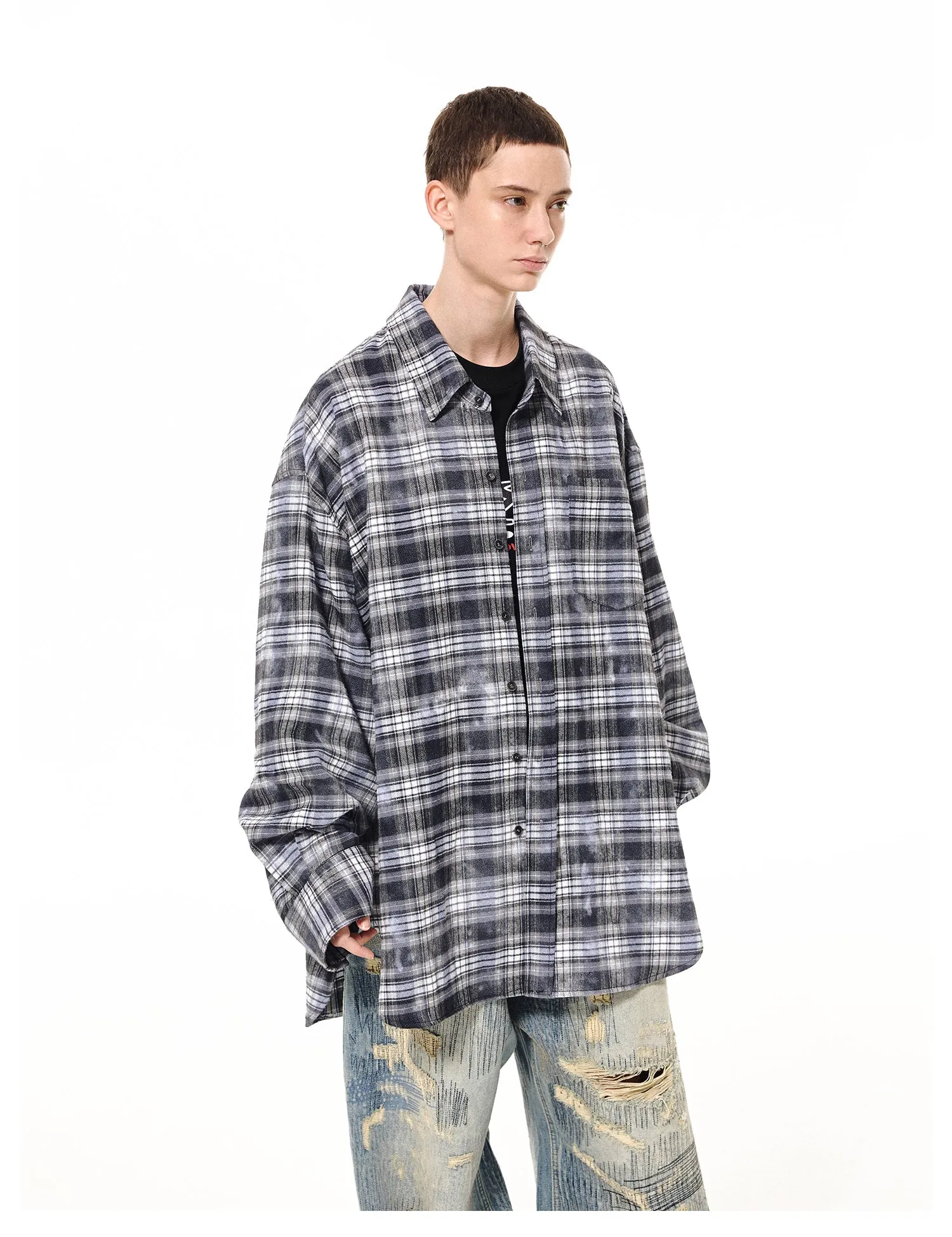 Plaid neutral large casual shirt