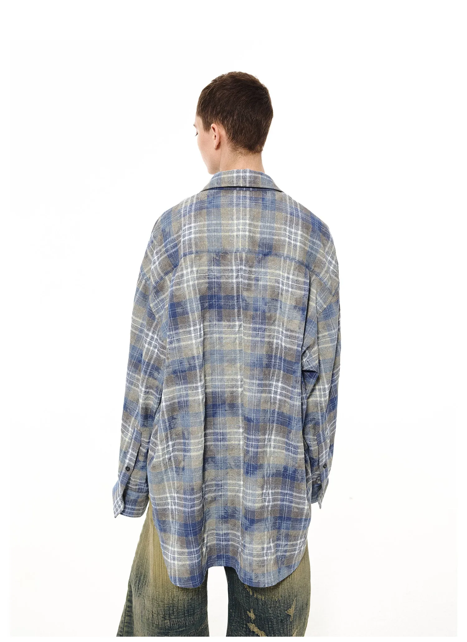 Plaid neutral large casual shirt