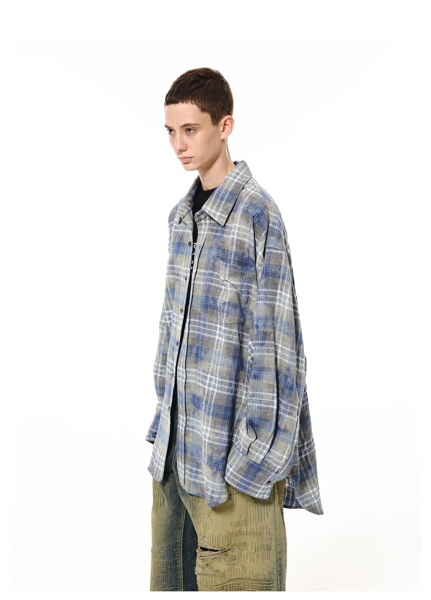 Plaid neutral large casual shirt