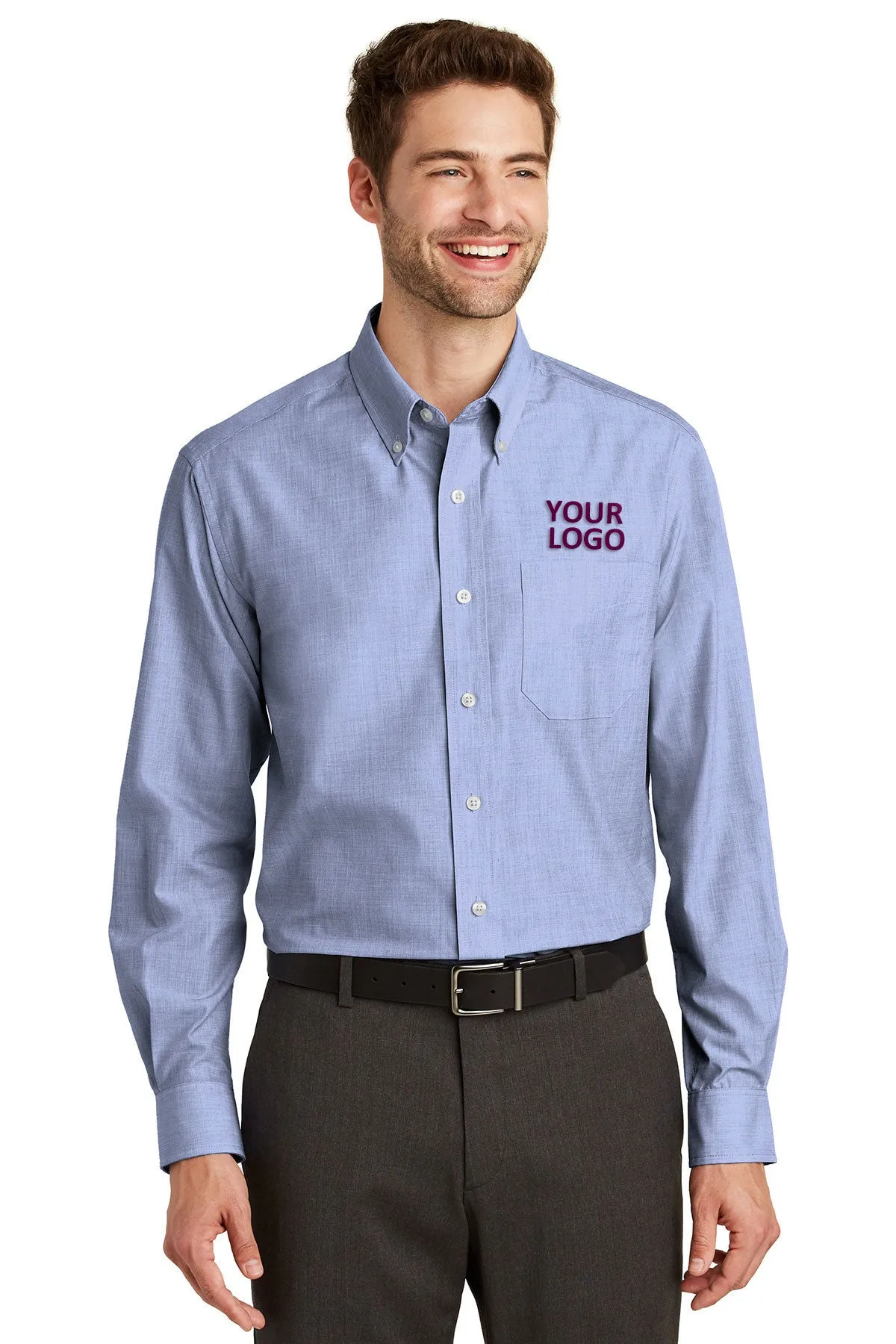 Port Authority Crosshatch Easy Care Custom Shirts, Chambray Blue