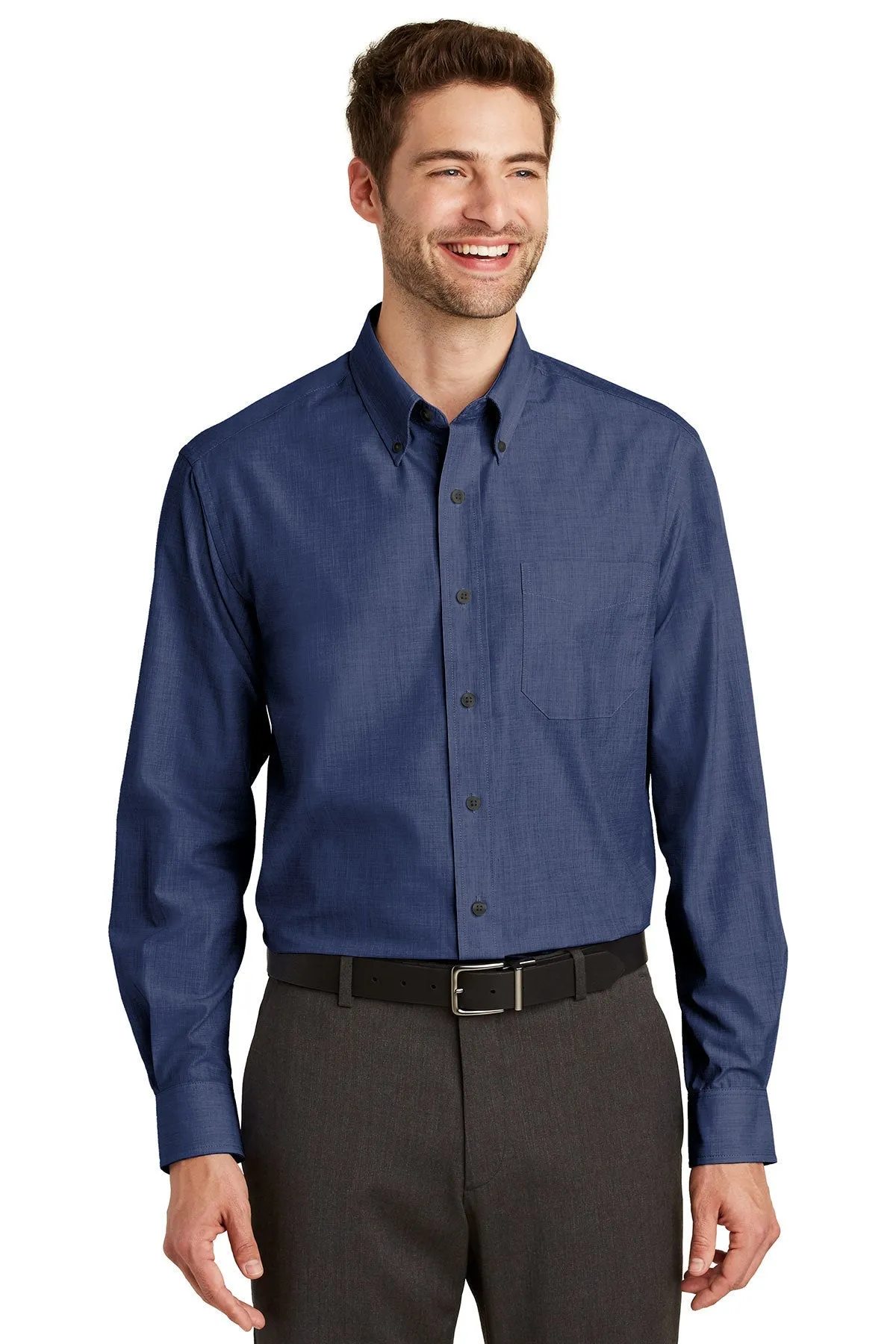 Port Authority Crosshatch Easy Care Custom Shirts, Deep Blue