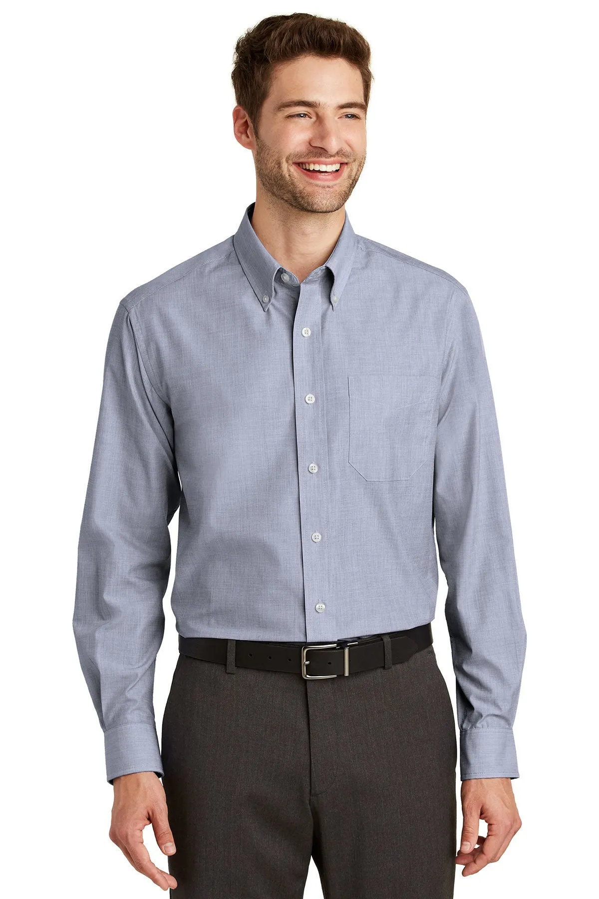 Port Authority Crosshatch Easy Care Custom Shirts, Navy Frost