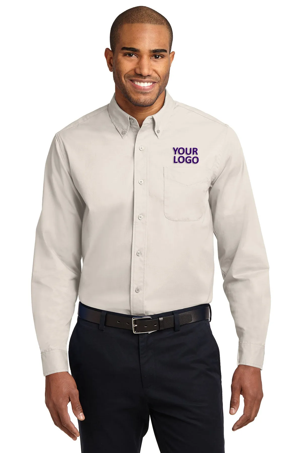 Port Authority Extended Size Easy Care Custom Shirts, Light Stone/ Classic Navy