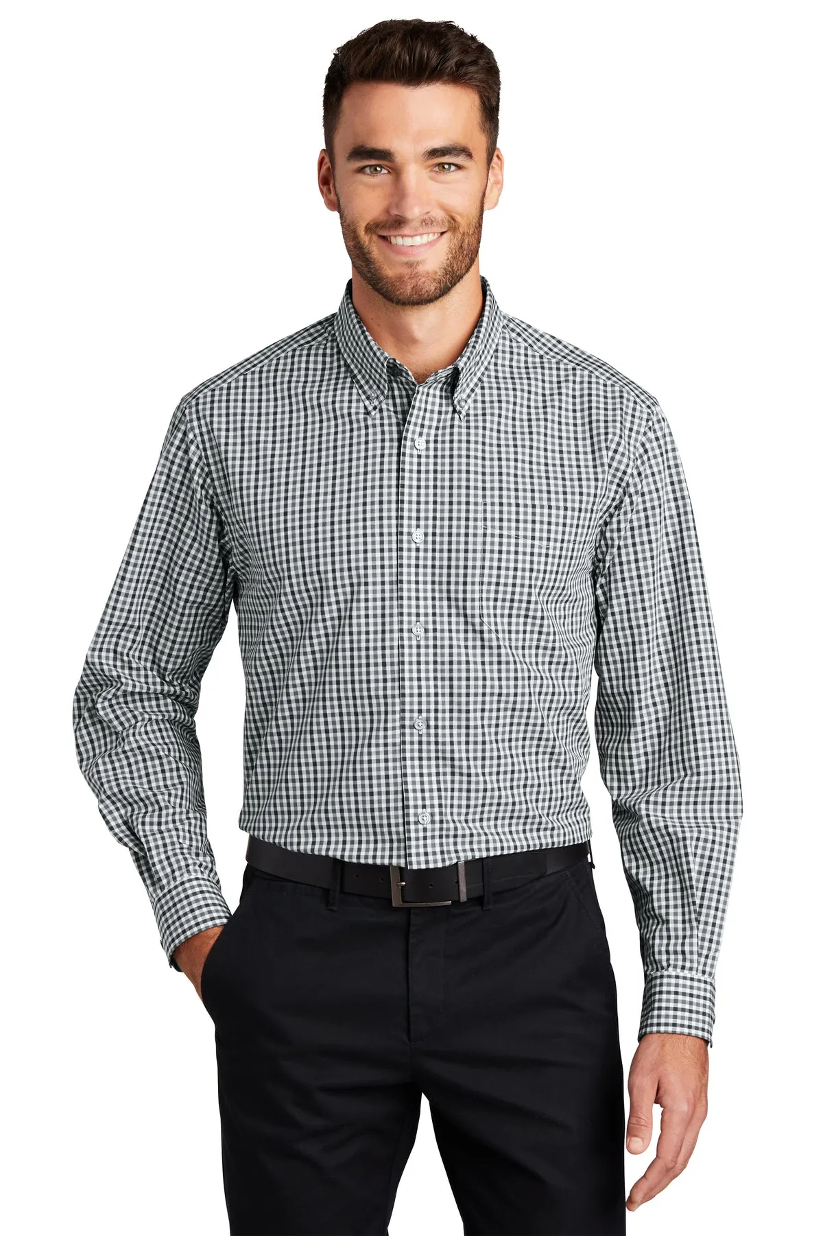 Port Authority Gingham Easy Care Custom Shirts, Black/ Charcoal