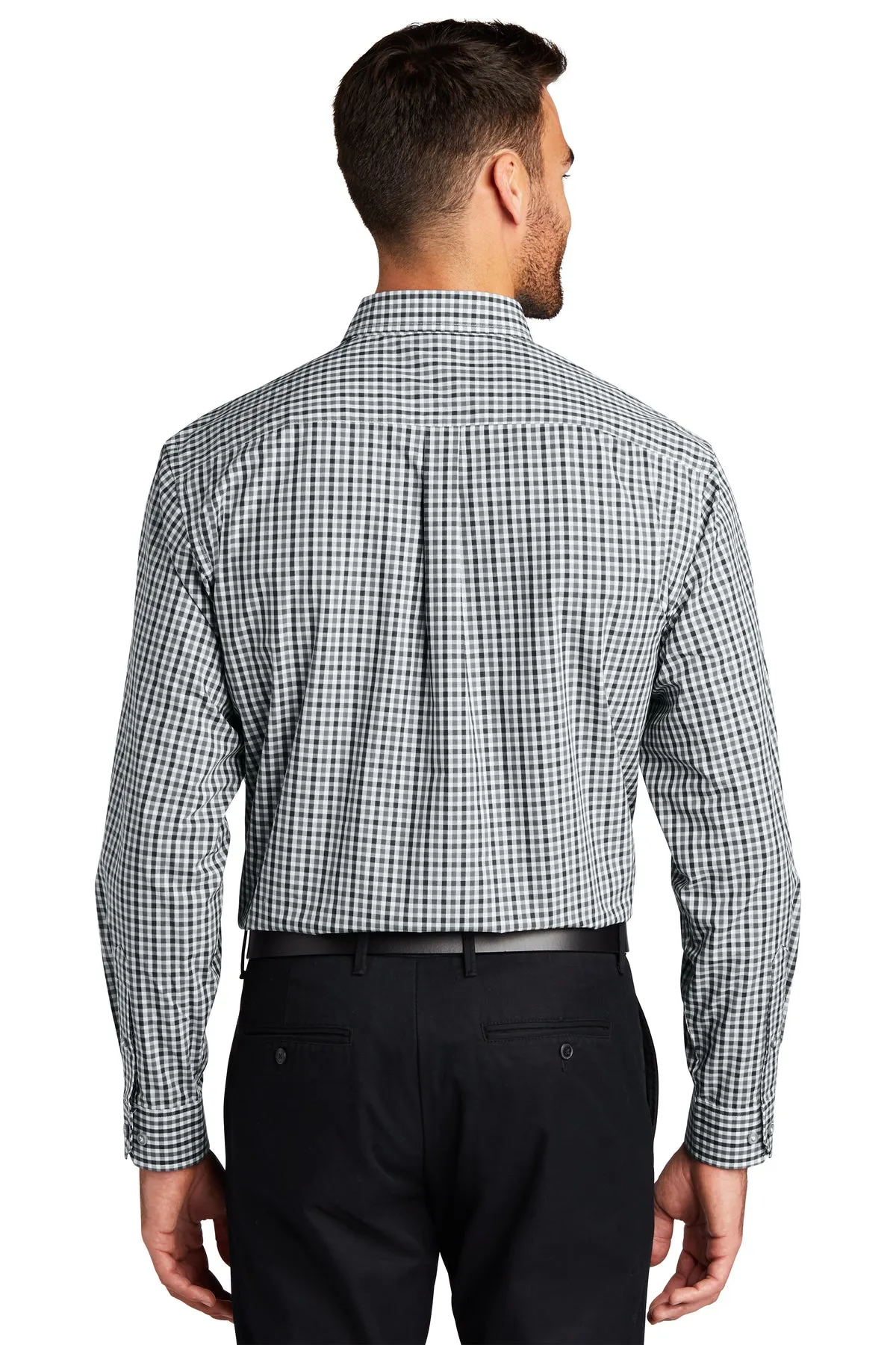 Port Authority Gingham Easy Care Custom Shirts, Black/ Charcoal