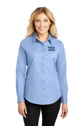 Port Authority Ladies Branded Easy Care Shirts, Light Blue/Light Stone