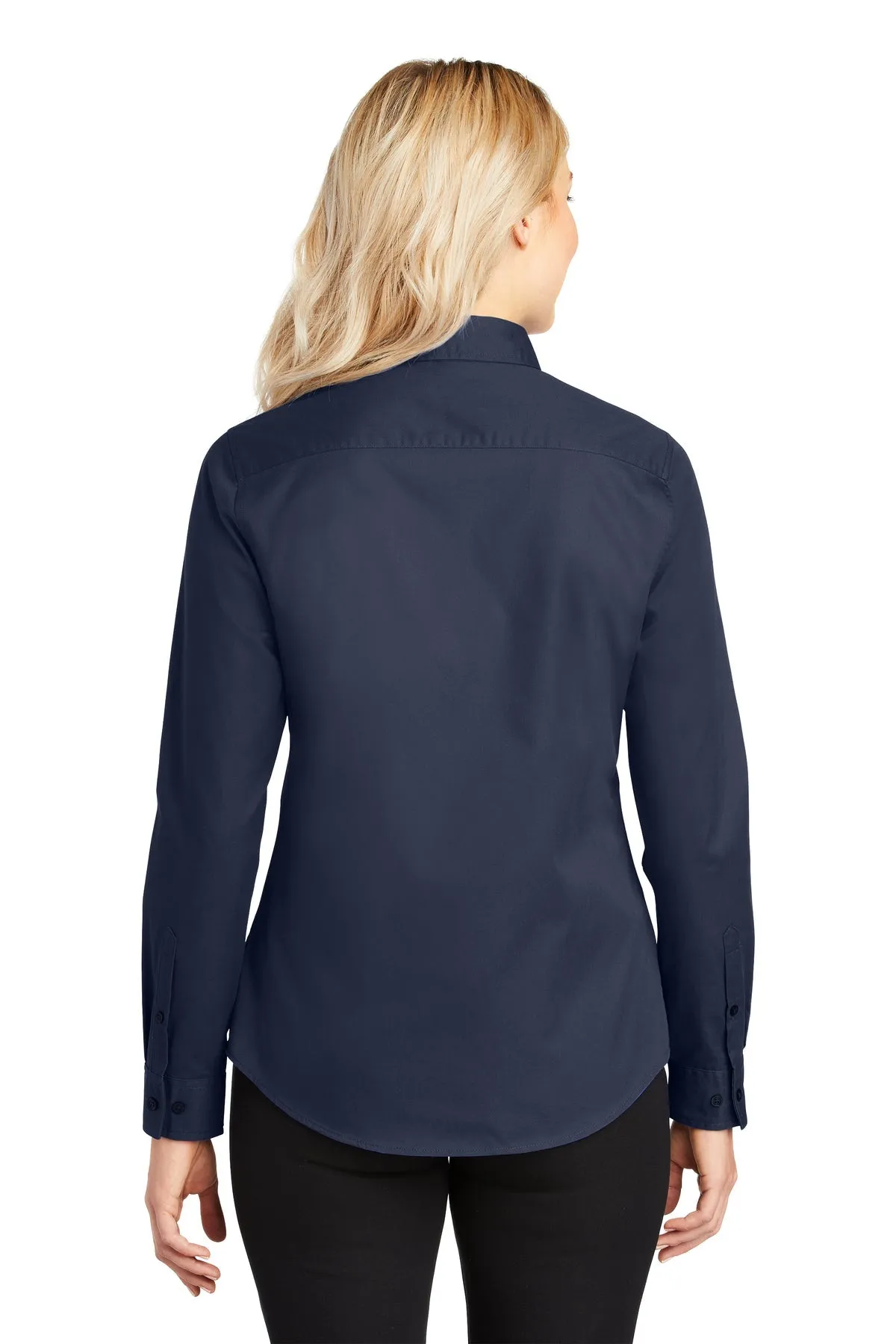 Port Authority Ladies Branded Easy Care Shirts, Navy/Light Stone