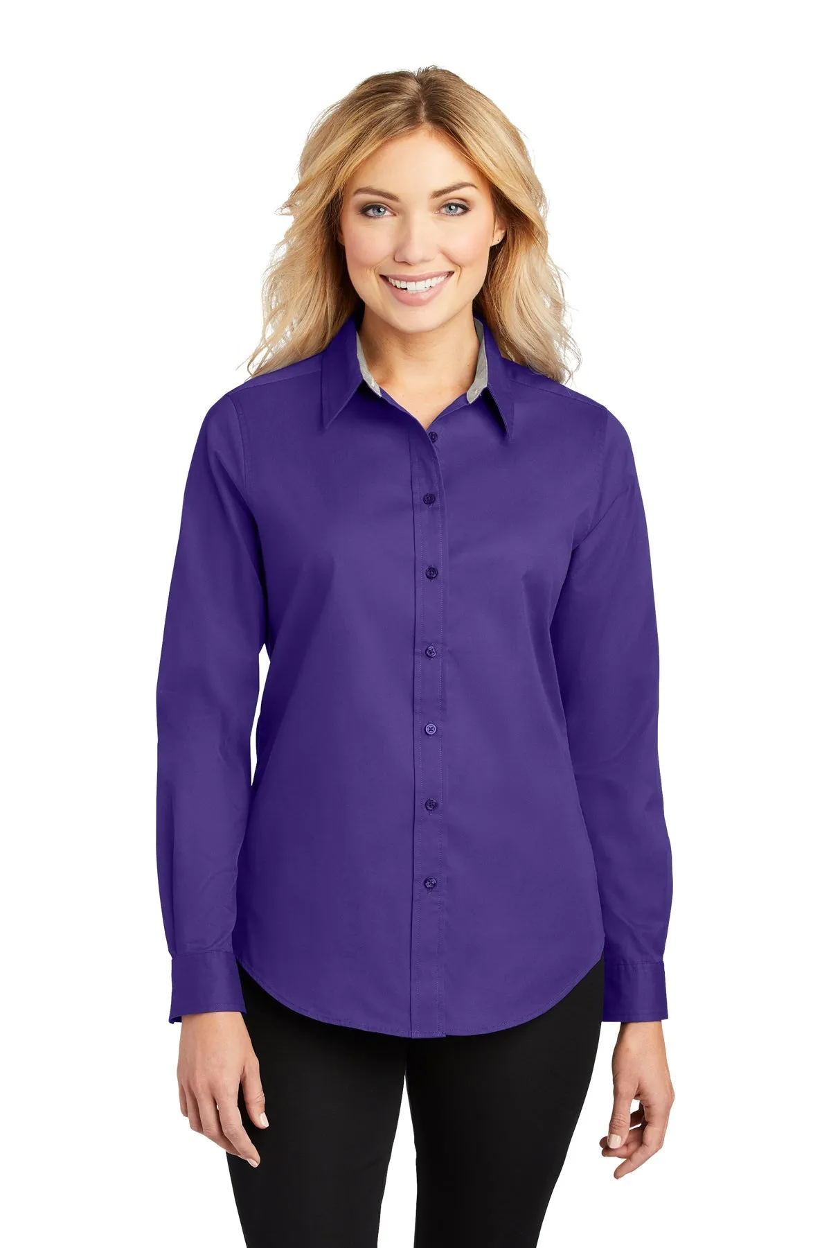 Port Authority Ladies Branded Easy Care Shirts, Purple/Light Stone