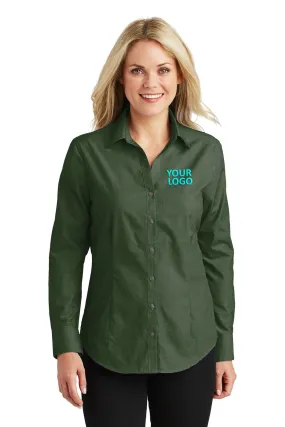 Port Authority Ladies Crosshatch Easy Care Custom Shirts, Dark Cactus Green