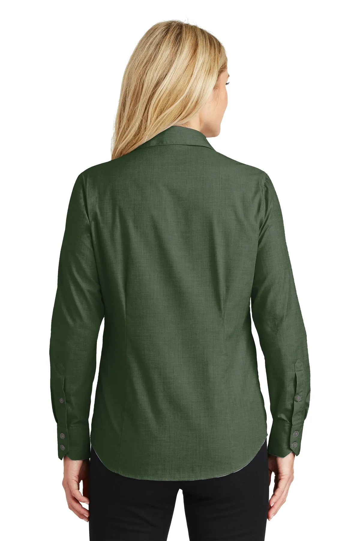 Port Authority Ladies Crosshatch Easy Care Custom Shirts, Dark Cactus Green