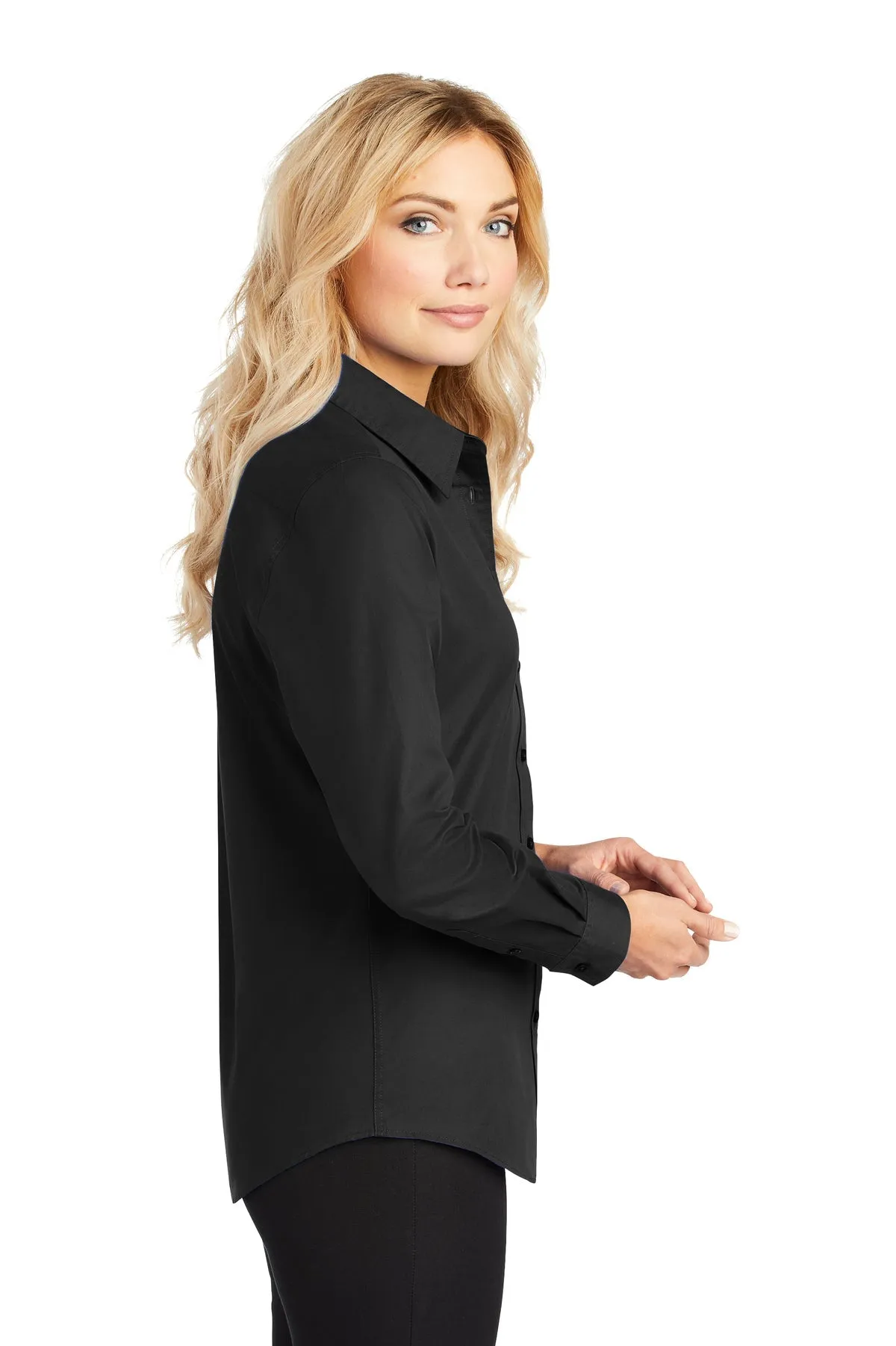 Port Authority Ladies Custom Easy Care Shirts, Black/ Light Stone