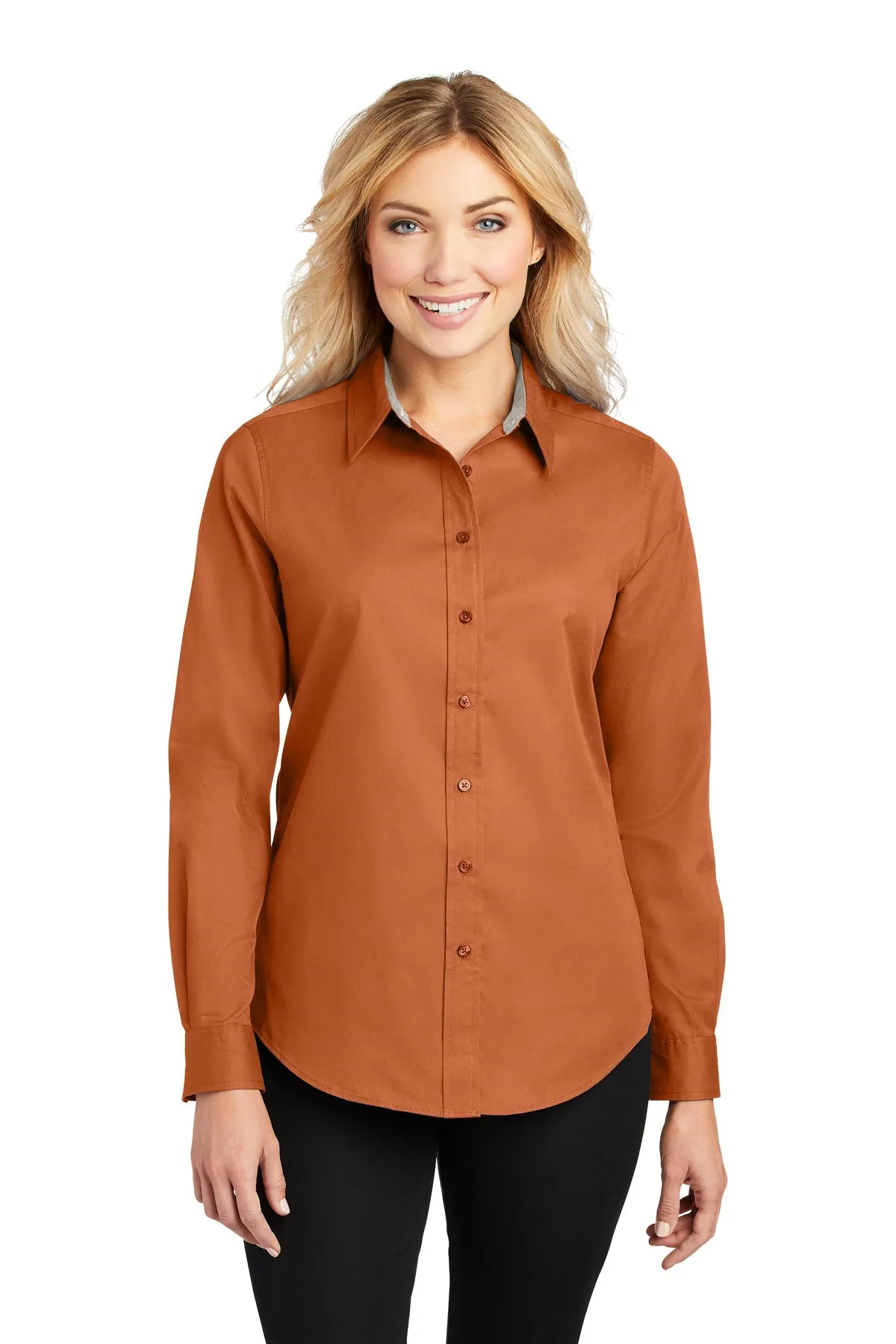 Port Authority Ladies Custom Easy Care Shirts, Texas Orange/Light Stone