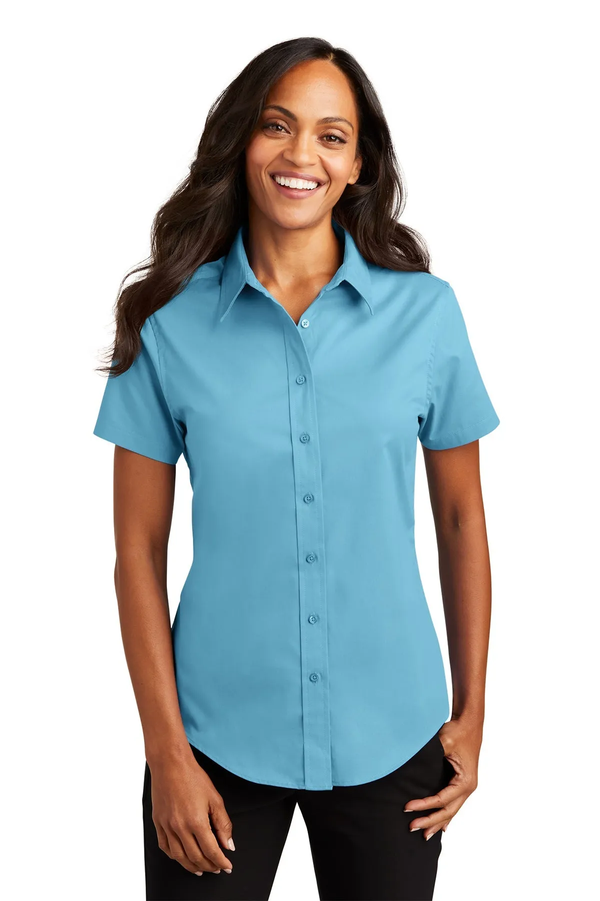 Port Authority Ladies Short Sleeve Easy Care Branded Shirts, Maui Blue