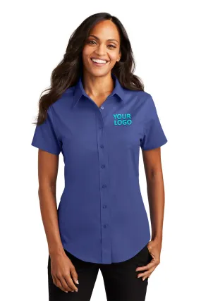 Port Authority Ladies Short Sleeve Easy Care Branded Shirts, Mediterranean Blue