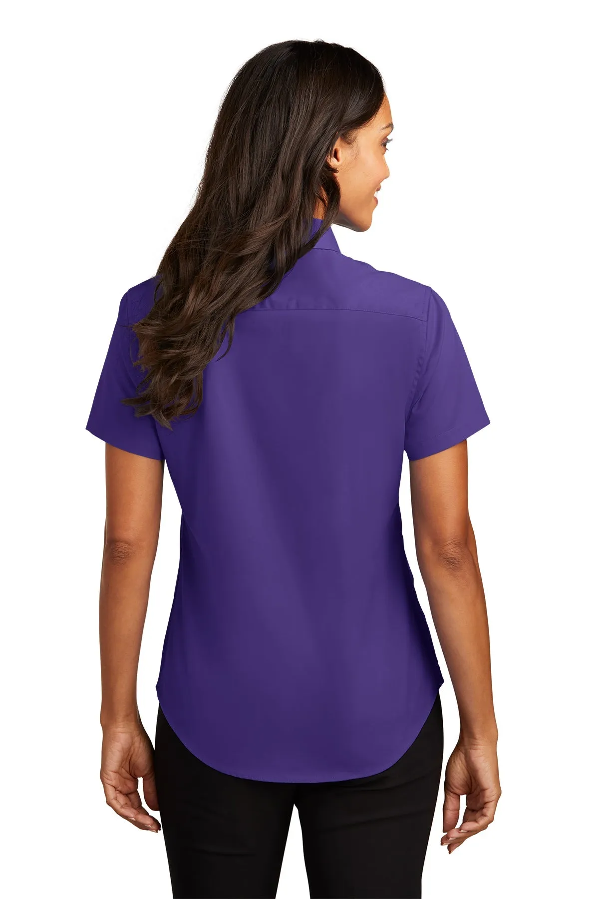 Port Authority Ladies Short Sleeve Easy Care Branded Shirts, Purple/Light Stone