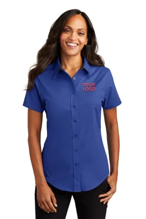 Port Authority Ladies Short Sleeve Easy Care Branded Shirts, Royal/Classic Navy