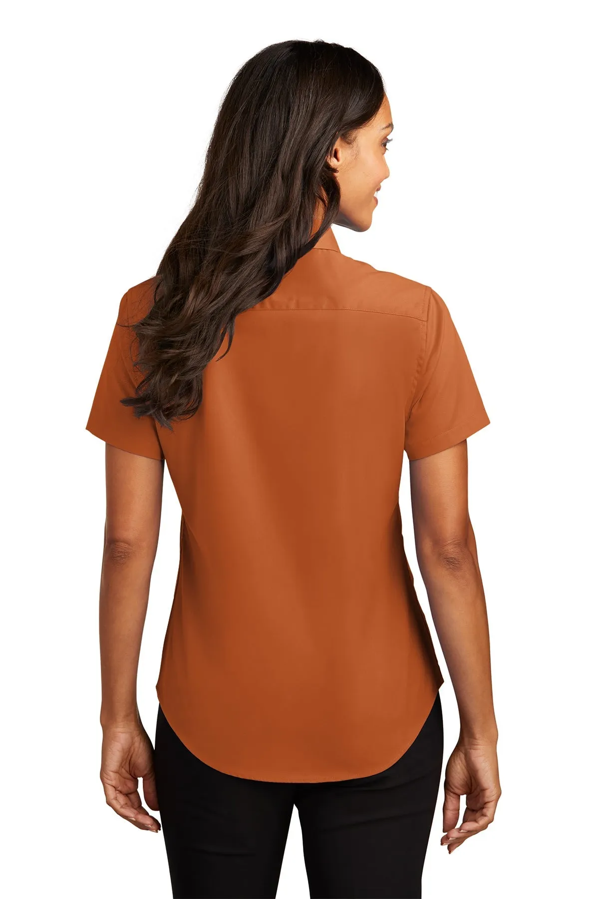 Port Authority Ladies Short Sleeve Easy Care Branded Shirts, Texas Orange/Light Stone