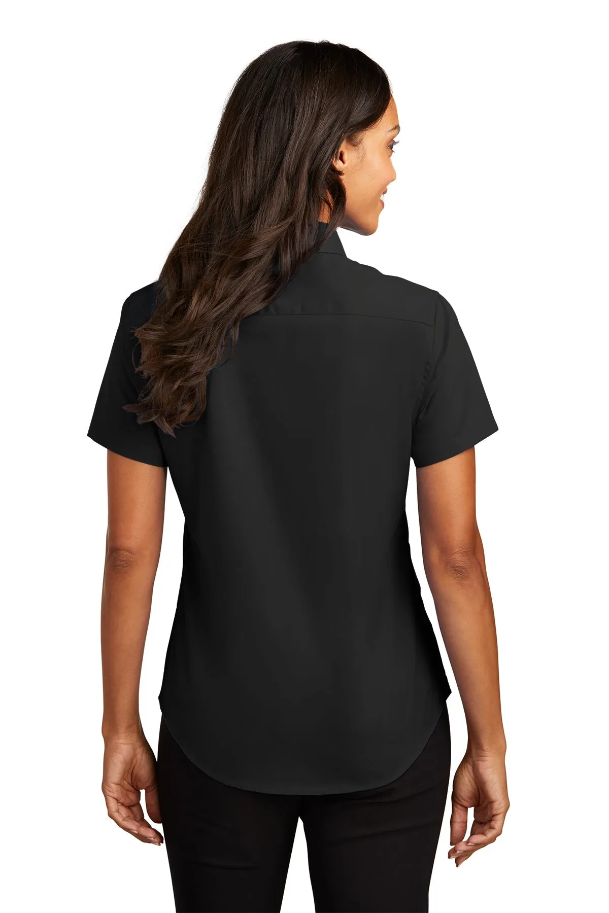 Port Authority Ladies Short Sleeve Easy Care Custom Shirts, Black/Light Stone