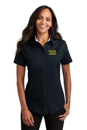 Port Authority Ladies Short Sleeve Easy Care Custom Shirts, Classic Navy/Light Stone