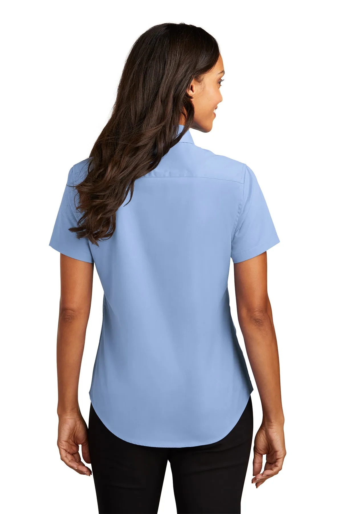 Port Authority Ladies Short Sleeve Easy Care Custom Shirts, Light Blue/Light Stone