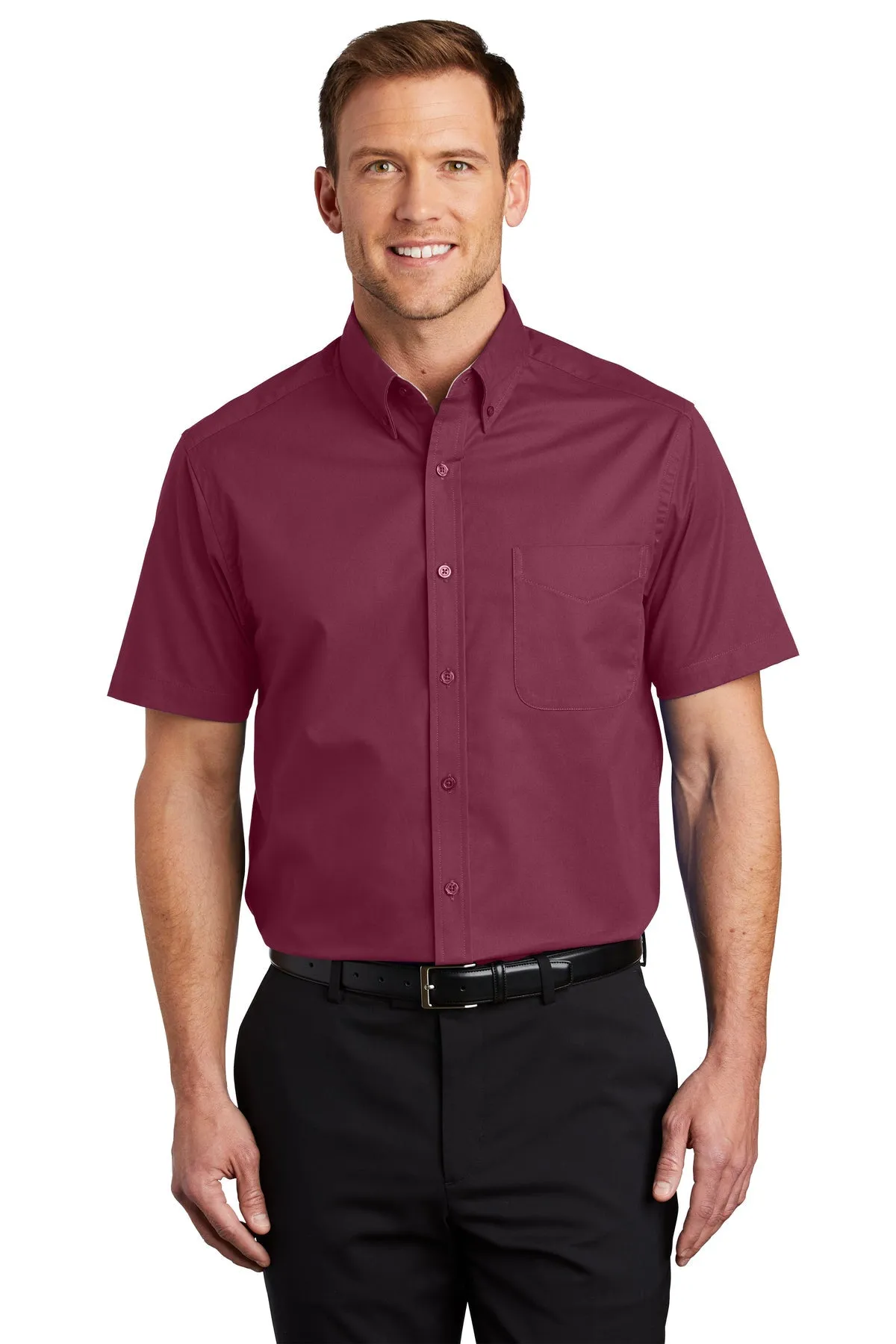 Port Authority Short Sleeve Easy Care Custom Shirts, Burgundy/Light Stone