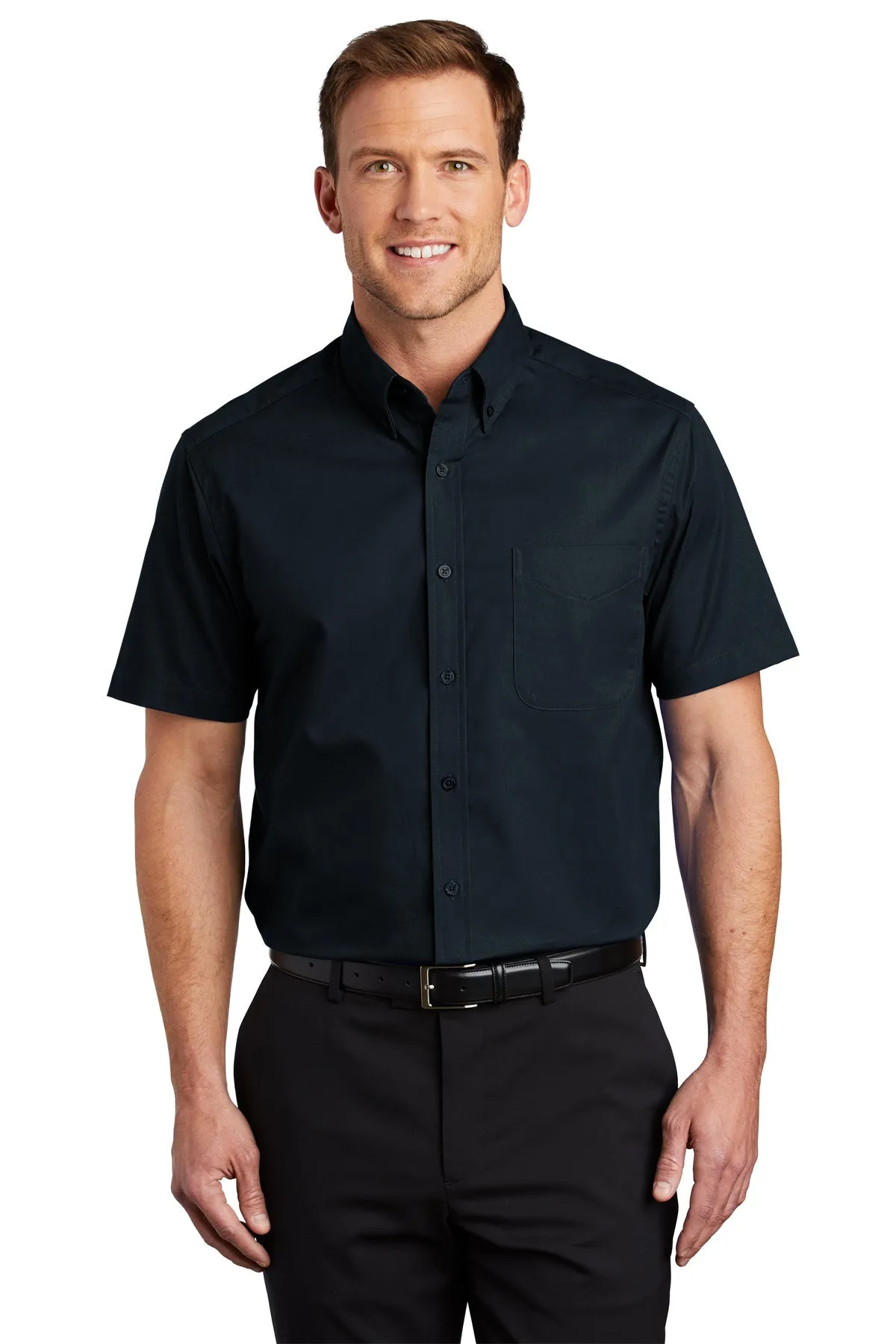 Port Authority Short Sleeve Easy Care Custom Shirts, Classic Navy/Light Stone