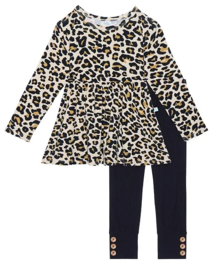 Posh Peanut Lana Leopard L/S Basic Peplum Top & Legging Set