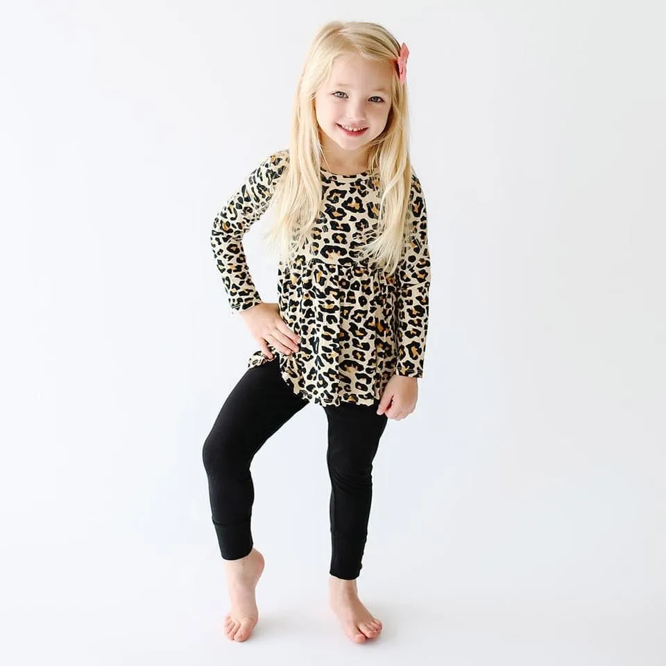 Posh Peanut Lana Leopard L/S Basic Peplum Top & Legging Set