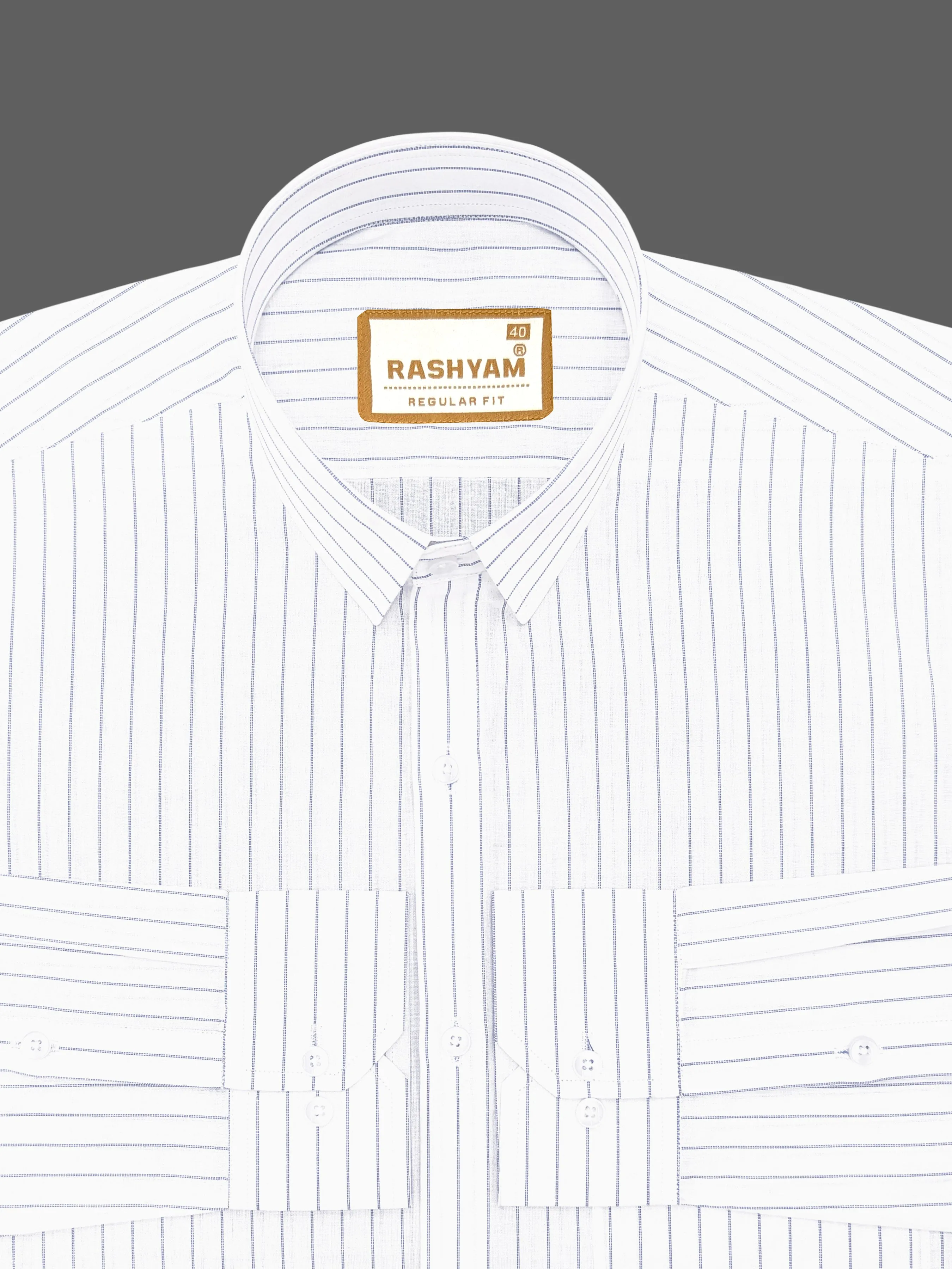 Premium Giza Cotton Navy Line On White Formal Shirt For Men