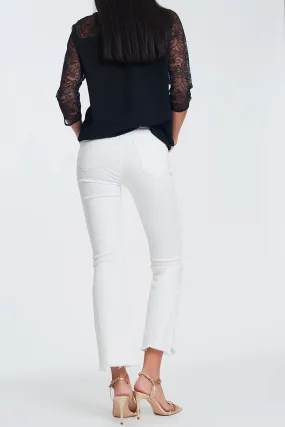 Q2 White Frayed Hem Wide Ankle Jeans