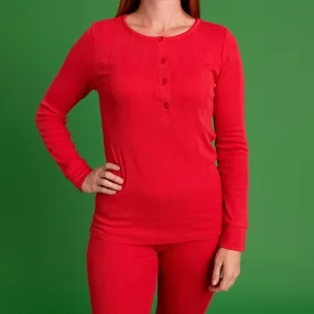 Red Women's Pointelle Henley Top