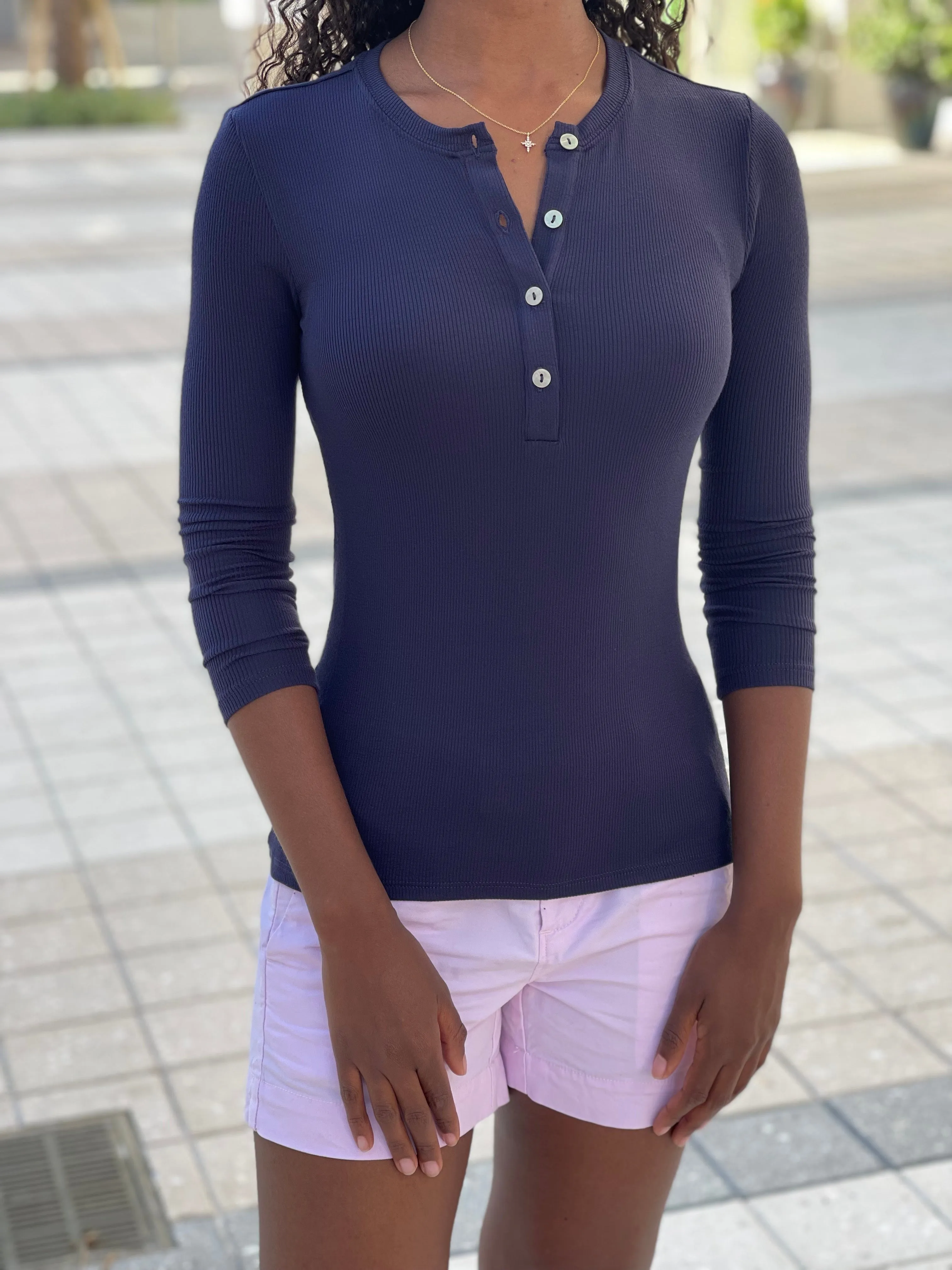 Ribbed Henley In Navy